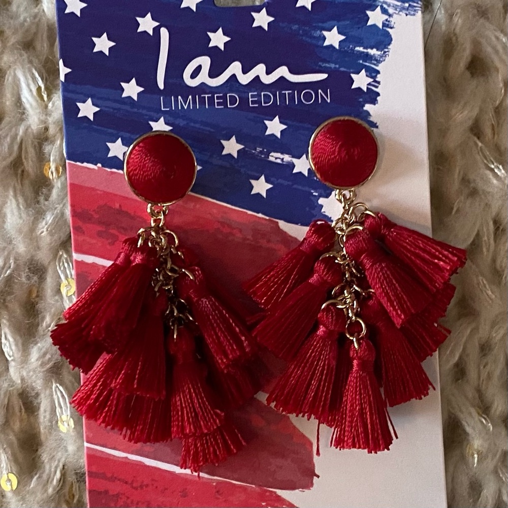 NWT Gorgeous RED Fabric TASSEL Dangle EARRINGS